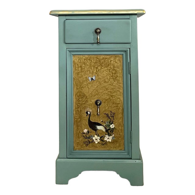 Solid Wood Parcel Gilt Chinoiserie Bedside Table For Sale