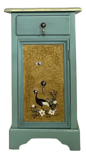 Solid Wood Parcel Gilt Chinoiserie Bedside Table