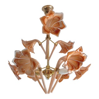 Vintage 1970s Brown Murano Original Glass Calla Lily Chandelier Basket Ceiling Light Fixture For Sale