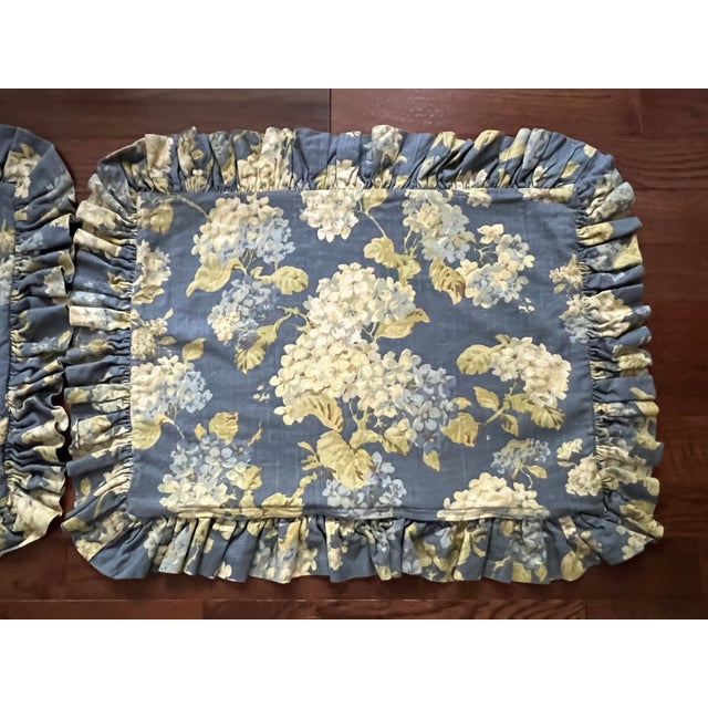 Pair of Waverly Chambray Blue Hydrangea Custom Pillow Shams For Sale - Image 9 of 12