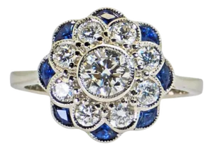 Platinum (950) - Natural 1.08 Ct Diamond and 0.55 Ct Blue Sapphire Ring, Size 7