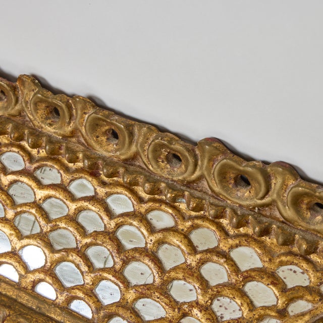 Vintage Spanish Colonial Giltwood Square Mirror W/Fish Scale Mirror Insets For Sale In Los Angeles - Image 6 of 8