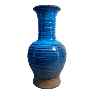 Bitossi Blue Pietra Decor Bottle Vase by Aldo Londi, Italy, C. 1960s For Sale
