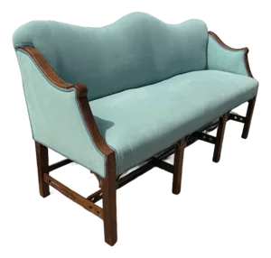 Antique Bird Egg Blue Kittinger English Chippendale Style Sofa Banquettel