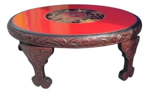 Vintage Japanese Chinoiserie Round Red Black Low Level Coffee Table