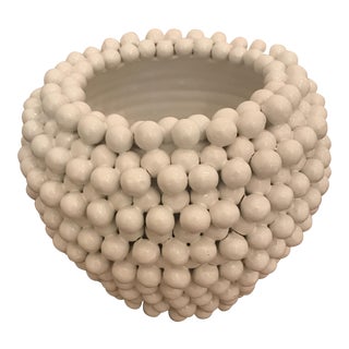 White Beaded Ceramic Vase For Sale