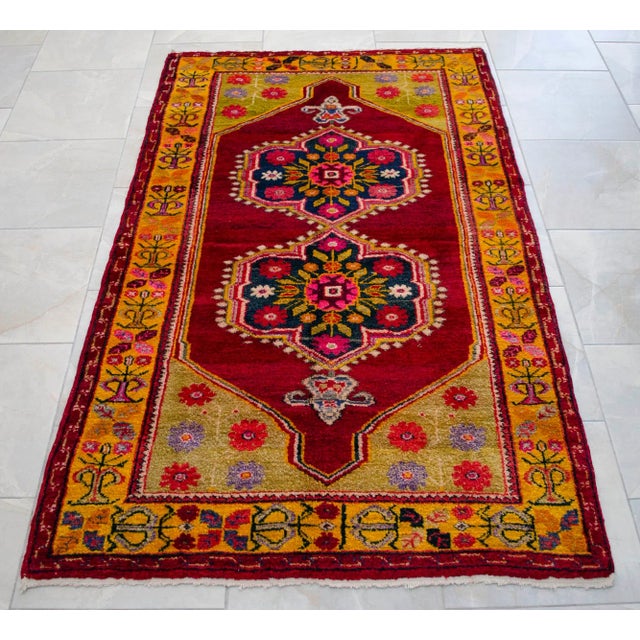 Textile 1970s Vintage Hand Knotted Colorful Turkish Rug For Sale - Image 7 of 11