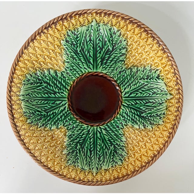 Antique 19th C Majolica Pineapple Pattern Cake Plate C1880s For Sale In Houston - Image 6 of 6