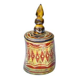 Vintage Handmade West-African Diamond-Patterned Horn Lidded Bowl