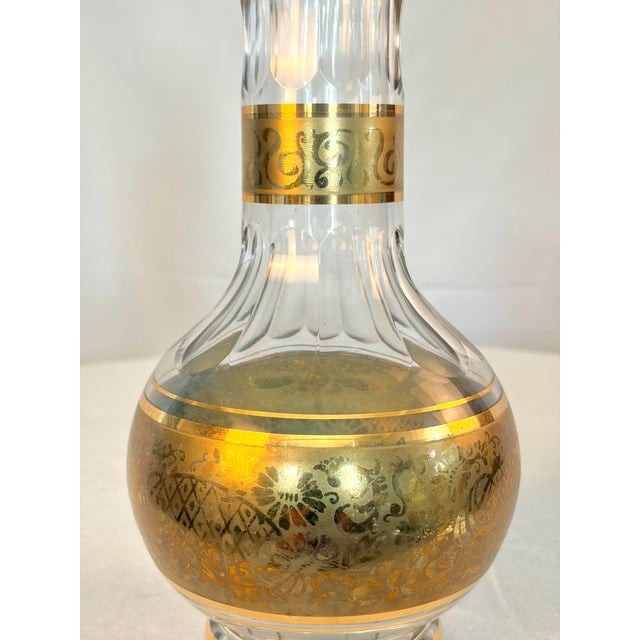 Hollywood Regency Vintage Bohemian Crystal Decanter With Gold Decoration | Art Deco Revival For Sale - Image 3 of 6