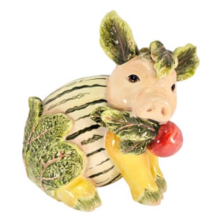 1990s Fitz and Floyd French Market Figural Pig Ceramic Sculpture For Sale