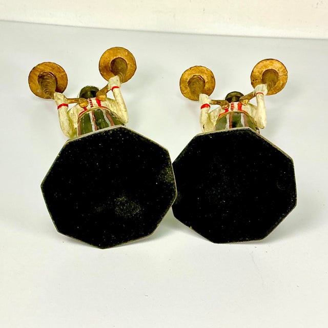 Early 1900s Antique Mediterranean Italian Venetian Moorish Painted Bronze Candelabras - A Pair For Sale - Image 17 of 17