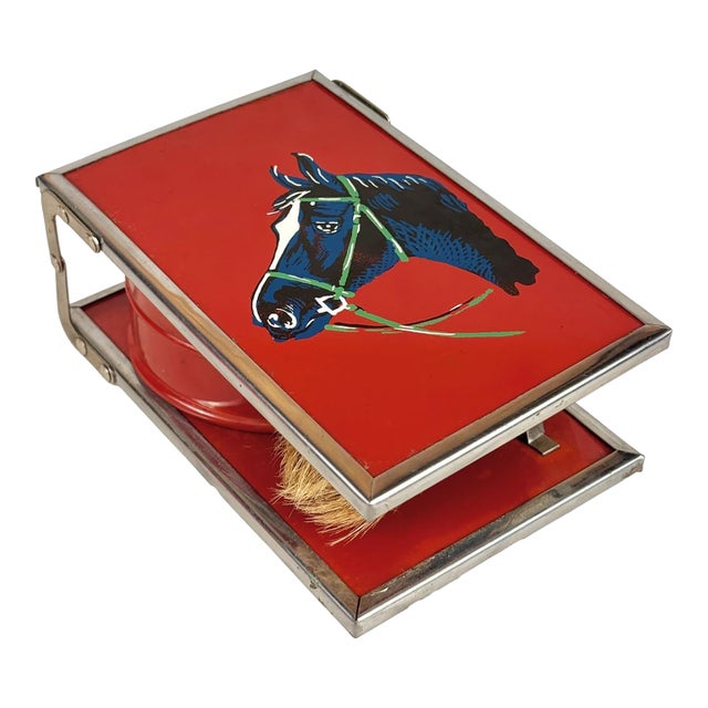 Vintage Traditional Equestrian Horse Travel Shaving Kit Mirror W/ Brush For Sale