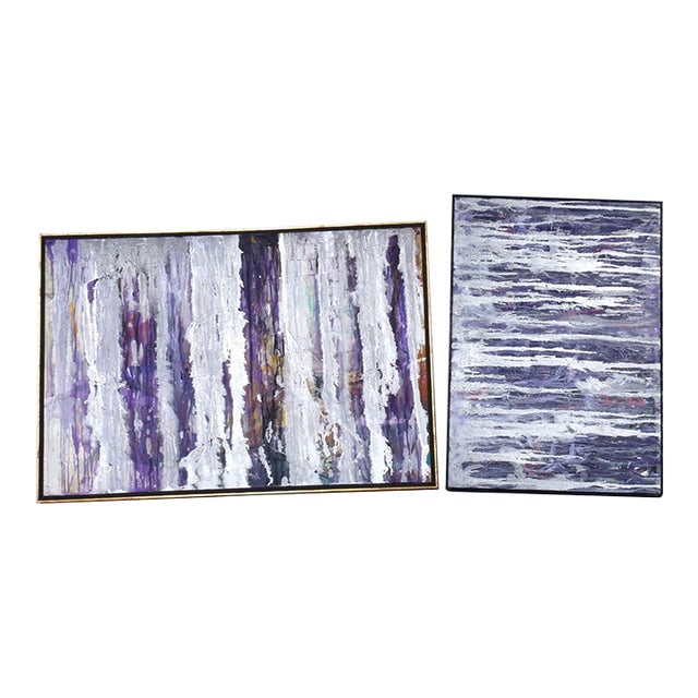 Pair of Goldberg 1960s Purple and Silver Ny School Abstract Expressionist Paintings For Sale