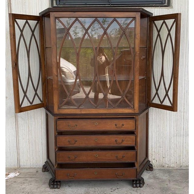 French Art Nouveau Fruitwood Wooden Showcase Vitrine With Four Drawers For Sale - Image 6 of 9