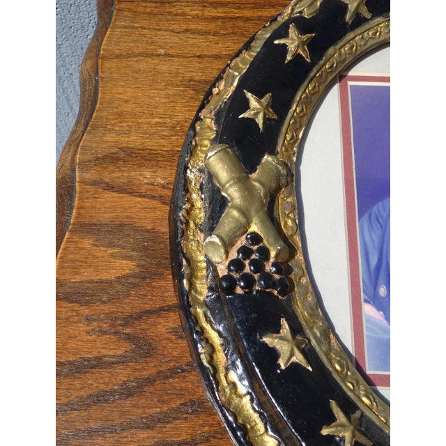 Vintage Picture W British Gentleman W Ceramic Frame & Eagle Motif & Stars For Sale In Los Angeles - Image 6 of 12