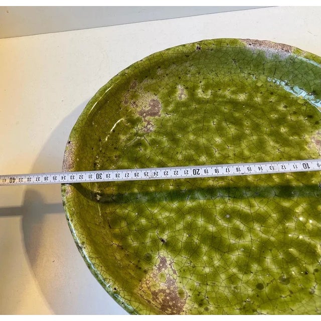 Large Green Stoneware Centerpiece in Raku Crackle Glaze For Sale - Image 11 of 14