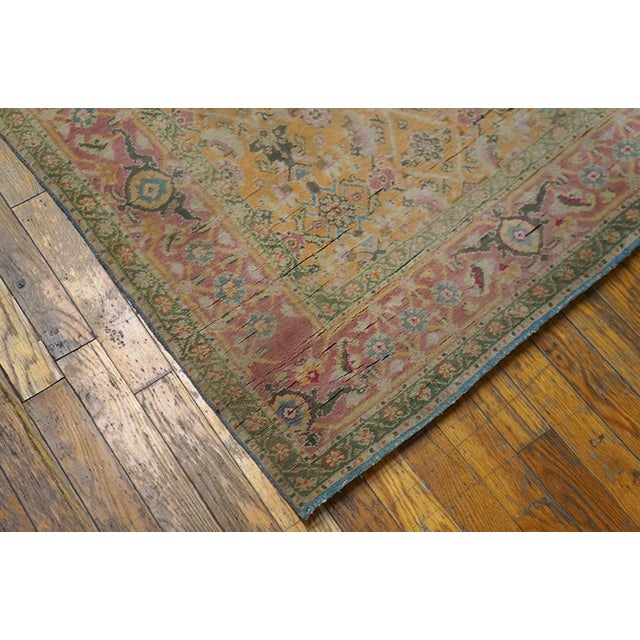 1920s Salmon Geometric Antique Indian Agra Cotton Rug 3' X 6' Handknotted Wool Carpet For Sale In New York - Image 6 of 6