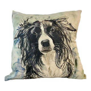 Square Pillow With a Handsome Border Collie Dog Portrait - Made in the U K For Sale