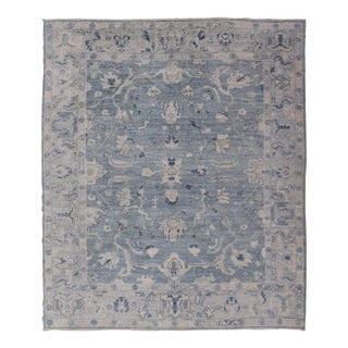 Turkish Angora Oushak Rug by Keivan Woven Arts, Dusty Blue, 9'2" X 11'7" For Sale