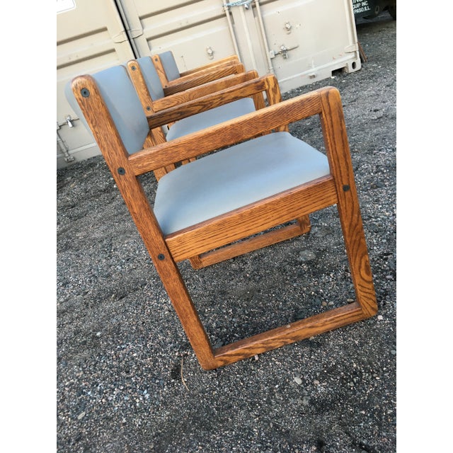 Danish-modern tiger oak box chairs with sled base mortise and tenon joinery’of very high-end build and design, circa 1980s...