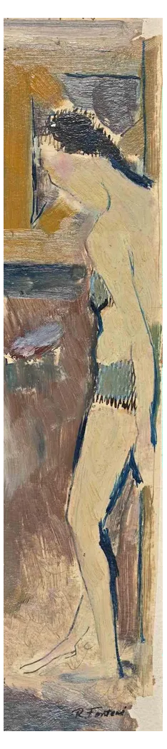 Robert Fontene, The Standing Figure, Original Ink & Tempera Drawing, Mid-20th Century