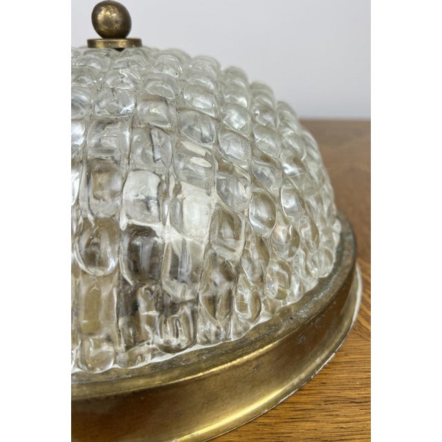 Metal Vintage French Brass Ceiling Lamp in Glass For Sale - Image 7 of 16