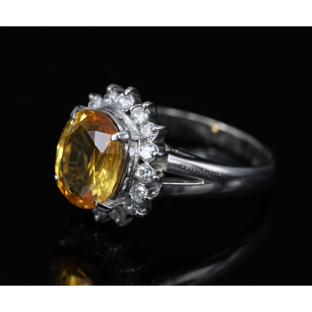 Late 20th Century Gia Yellow Sapphire & 0.48ct Diamond Platinum Ring 7.5g Size 6 For Sale - Image 13 of 18