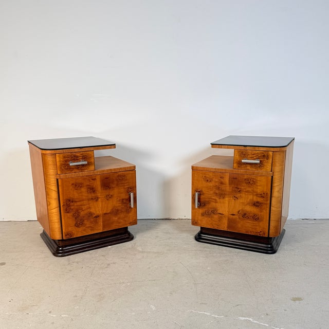 This distinctive pair of asymmetrical nightstands, attributed to Jindřich Halabala and manufactured by UP Závody in...