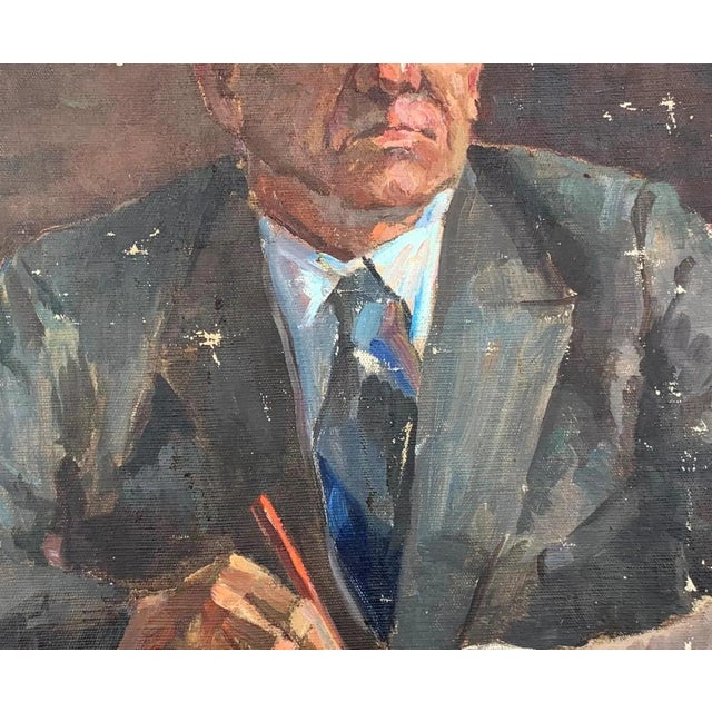 1970s Portrait Man Oil Painting Original Soviet Art Ukrainian Artist Sokolovsky G. 49-59 1970s For Sale - Image 4 of 6