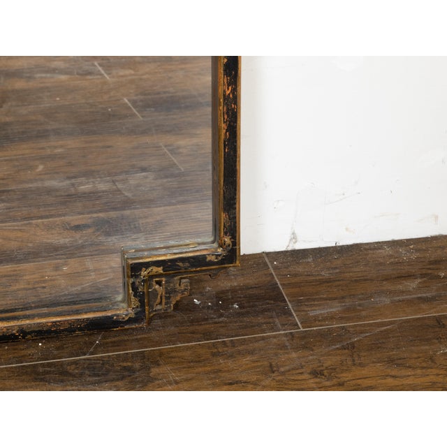 Wood Mid 20th Century English Painted Mirror with Carved Crest and Chinoiserie Inspired Motifs For Sale - Image 7 of 10