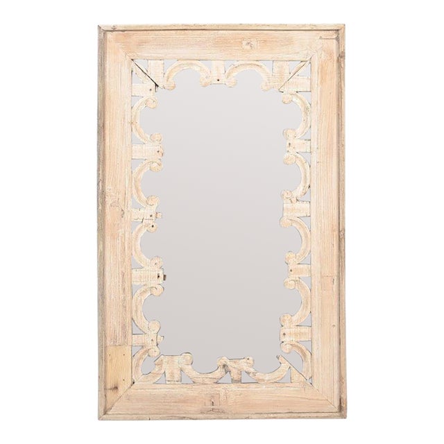 Vintage Indian Bleached Teakwood Mirror For Sale