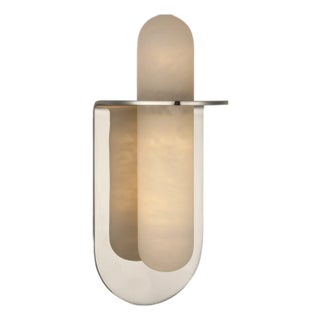 Kelly Wearstler for Visual Comfort Signature Fosse 11" Invertable Offset Oval Sconce in Polished Nickel with Alabaster For Sale