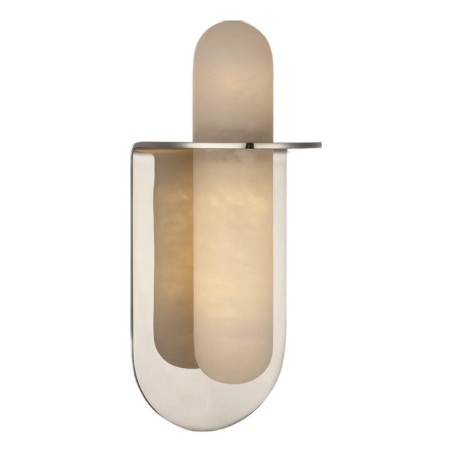 Kelly Wearstler for Visual Comfort Signature Fosse 11" Invertable Offset Oval Sconce in Polished Nickel with Alabaster For Sale