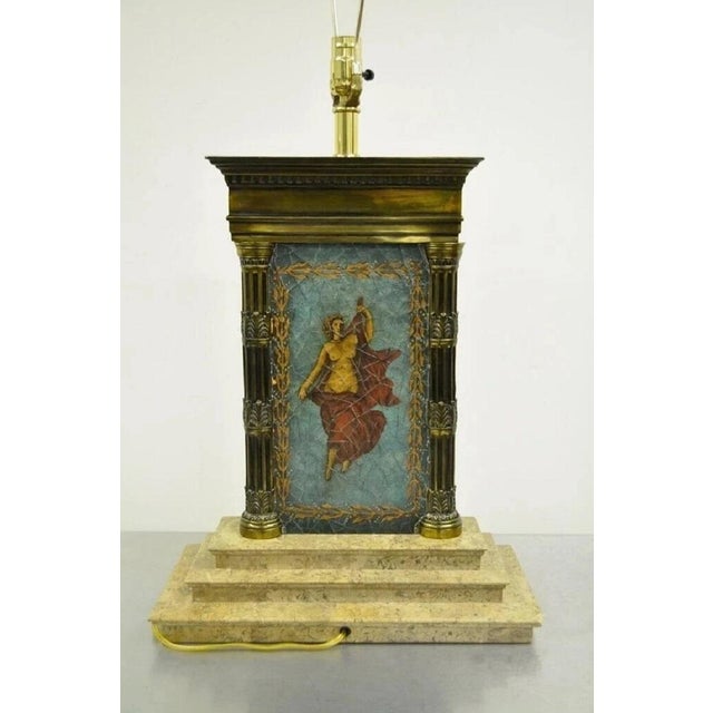 Vintage Neoclassical Style Figural Painted Nude Woman Bronze Marble Table Lamp For Sale - Image 10 of 11
