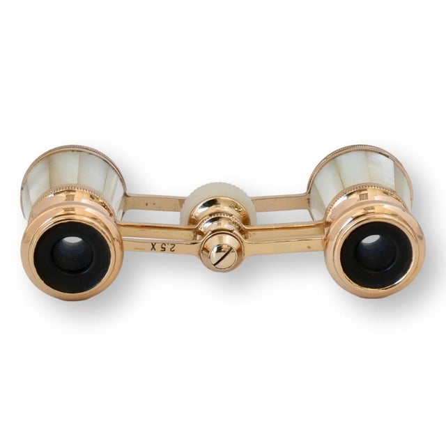 Mid 20th Century Midcentury Pearl and Brass Opera Glasses with Case For Sale - Image 5 of 7