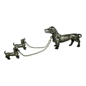 Pewter Adult Dachshund and Two Pups on Lead - Set of 3
