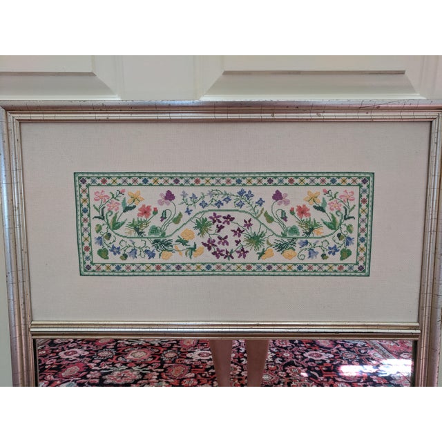 Large Vintage Floral Cross-Stitch Silver Leaf Wall Mirror For Sale - Image 9 of 13