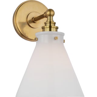 Chapman & Myers for Visual Comfort Signature Parkington Small Single Wall Light in Antique-Burnished Brass with White Glass For Sale