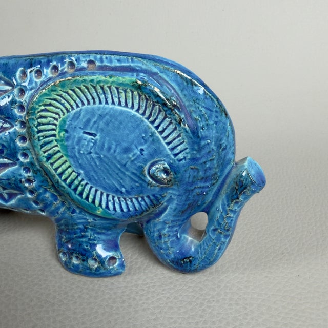 Blue Vintage Blue Ceramic Elephant Sculpture by Aldo Londi for Bitossi / Flavia Montelupo, 1960s For Sale - Image 8 of 11