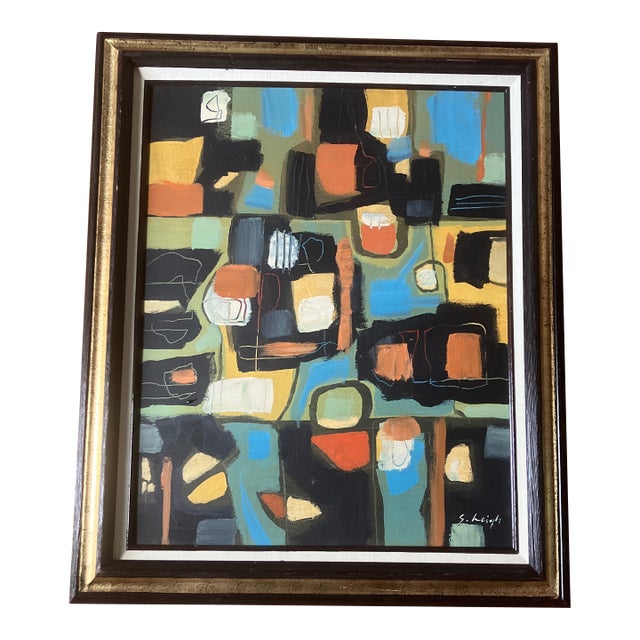 Contemporary Original Stephen Heigh Abstract Painting “Save a Place” Vintage Frame For Sale