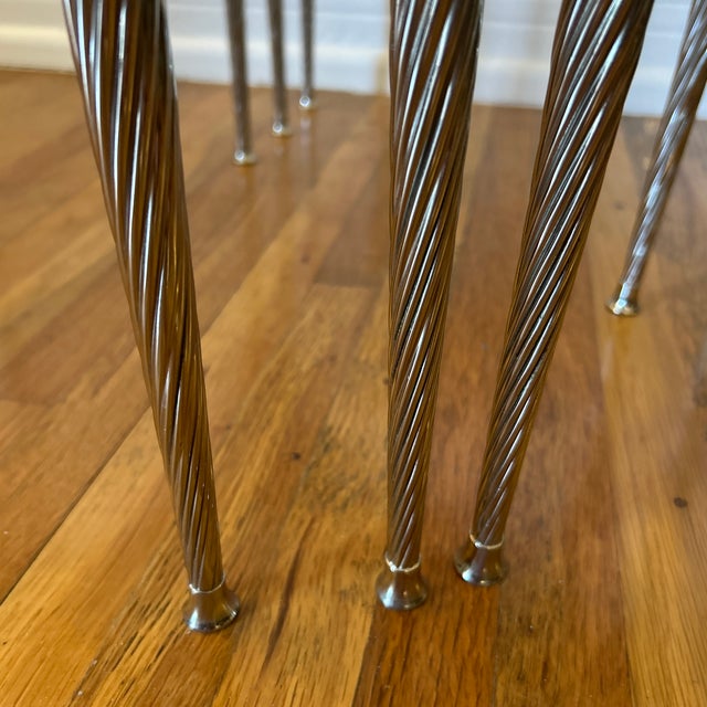 Maison Jansen 1960s French Nickeled Nesting Tables With Glass Tops Maison Jansen Style Set of 3 For Sale - Image 4 of 12