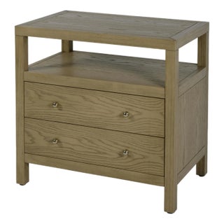 Nora 28 in. W Rectangular 2 Drawer Wide Nightstand with Open Shelf, Light Oak For Sale