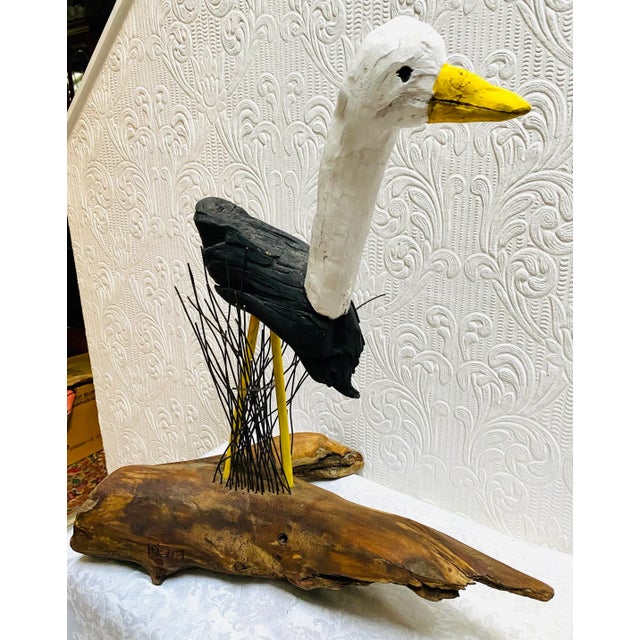 Wood Vintage Coastal Hand-Carved and Painted Large Seagull Driftwood Statue For Sale - Image 7 of 13