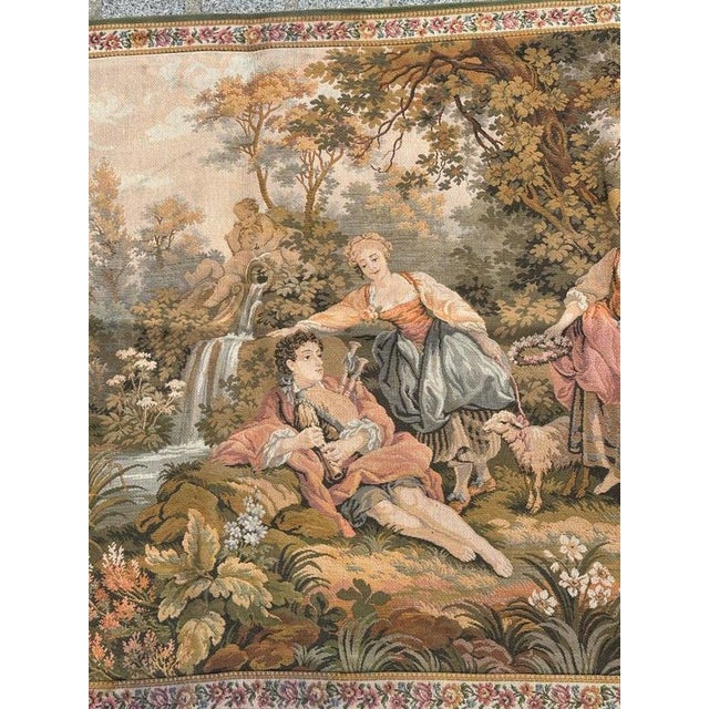 Vintage French Jacquard Tapestry with Gallant Meeting by Jules Pansu, 1970s For Sale - Image 4 of 18