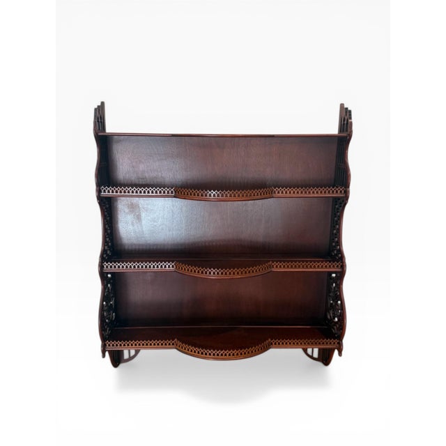 Late 20th Century Late 20th Century Gothic Chippendale Style Mahogany Wall Etagere With Pierced Fretwork For Sale - Image 5 of 8
