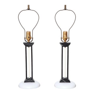 1940s Russel Wright Style Deco Black & White Table Lamps - a Pair For Sale