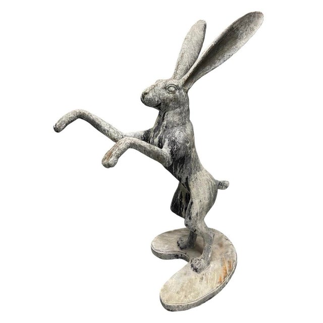 Vintage Cast Iron Leaping Boxing Hare Garden Statue For Sale - Image 4 of 12