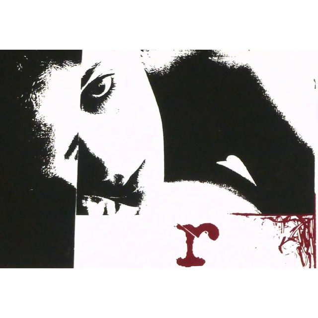 Bold black and white serigraph print of a young woman's face by American artist Deborah Clark, circa 2000. Number 3 of 5...