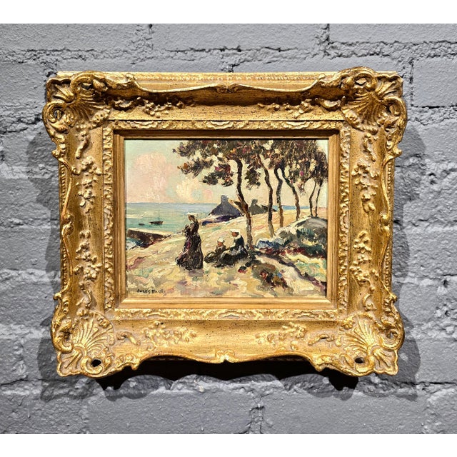 American Jules Eugène Pages -Women and Child Along the Brittany Coast—Impressionist Oil Painting For Sale - Image 3 of 10